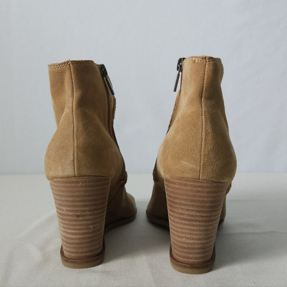 Lucky Brand‎ LK Lureli Suede Peep Toe Wedge Booties Womens 9M Tan Leather Ankle - Picture 8 of 12